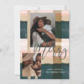 Merry Modern Green & Pink Pset Two Foto Feestdagenkaart (Voorkant)