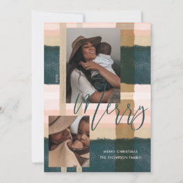 Merry Modern Green & Pink Pset Two Foto Feestdagenkaart