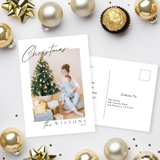 Merry Modern handgeschreven kalligrafie Foto Feestdagenkaart