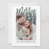 Merry Modern Hunter Green Script Huwelijksfoto Feestdagenkaart (Voorkant)