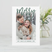 Merry Modern Hunter Green Script Huwelijksfoto Feestdagenkaart (Staand voorkant)