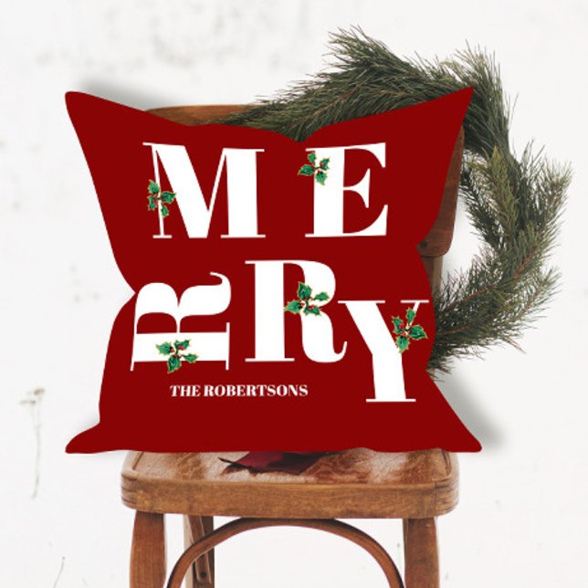 Merry Modern Kerstrode witte witte Waterverf Kussen (Creator heeft geüpload)