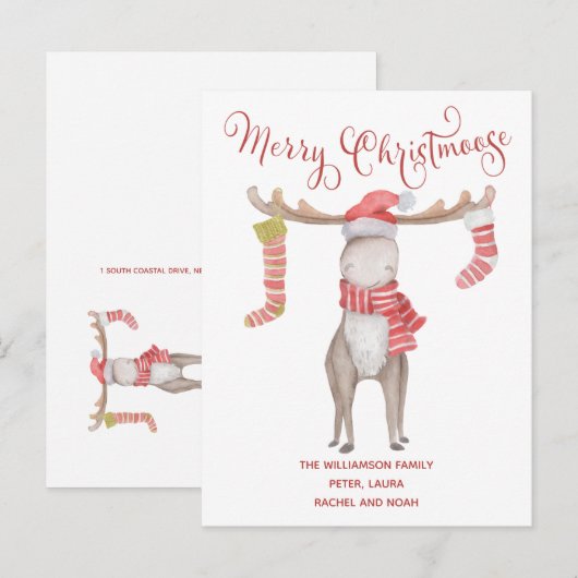 Merry Modern Moose Merry kerst feestdag Aankondigingskaart (Voorkant / Achterkant)