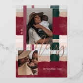 Merry Modern Red & Green Pset Two Foto Folie Feestdagenkaart (Voorkant)