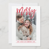 Merry Modern Red Script Pas getrouwd Foto Feestdagenkaart (Voorkant)
