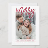 Merry Modern Ruby Red Script Pas getrouwd Foto Feestdagenkaart (Voorkant)