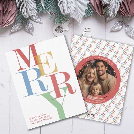 MERRY Moderne Kleurrijke Foto Kerstmis Feestdagenkaart