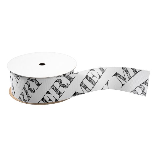 MERRY Moderne Tekst Kerstmis Vakantie Fun Zwart Grosgrain Lint (Spoel)