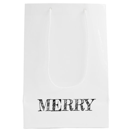 MERRY Moderne Tekst Kerstmis Vakantie Fun Zwart Medium Cadeauzakje (Achterkant)