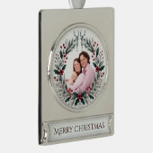 Merry Moments – Customizable Christmas Keepsake Verzilverd Banner Ornament (Rechts)