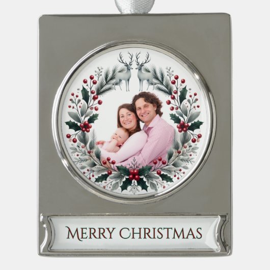 Merry Moments – Customizable Christmas Keepsake Verzilverd Banner Ornament (Voorkant)