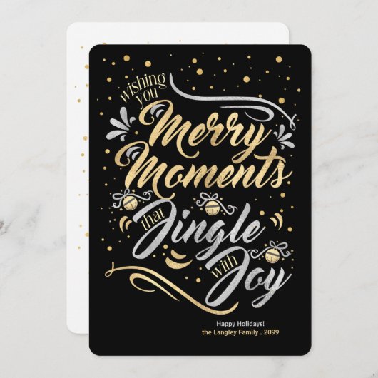 Merry Moments Jingle with Joy Gold Silver Custom Feestdagenkaart (Voorkant / Achterkant)