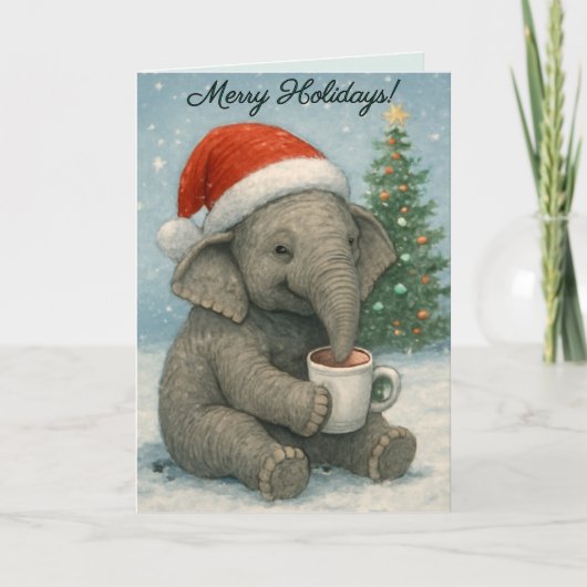 Merry Moments with a Cocoa-Loving Elephant Holiday Kaart (Voorkant)