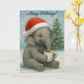 Merry Moments with a Cocoa-Loving Elephant Holiday Kaart (Gele Bloem)