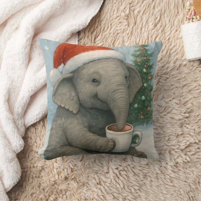 Merry Moments with a Cocoa-Loving Elephant Holiday Kussen (Deken)