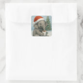 Merry Moments with a Cocoa-Loving Elephant Holiday Vierkante Sticker (Tas)