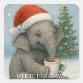 Merry Moments with a Cocoa-Loving Elephant Holiday Vierkante Sticker