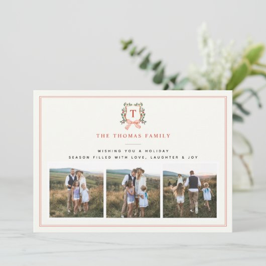 MERRY MONOGRAM 3 Foto Vakantie Kaart (Staand voorkant)