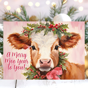 Merry Moo Jaar Koe Kerst Feestdagen Kaart