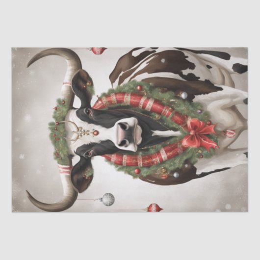 Merry Moo-mas: Koe Gekleed voor Kerstmis Decoupage Tissuepapier (Voorkant)