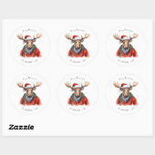 Merry Moose-mas Personalized Watercolor Christmas Ronde Sticker (Vel)