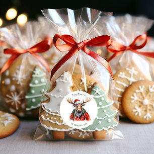 Merry Moose-mas Persoonlijke Waterverf Kerstmis Ronde Sticker