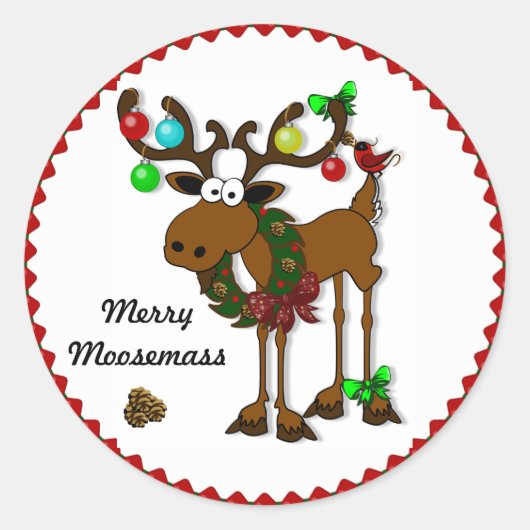 Merry Moosemass Ronde Sticker (Voorkant)