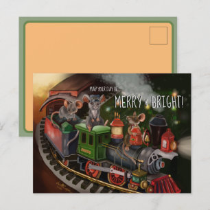 Merry Mouse Holiday Trein   Feestdagenkaart