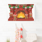 Merry Mouse Kerst open haard Spandoek (Insitu)