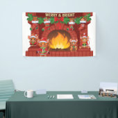 Merry Mouse Kerst open haard Spandoek (Beurs)