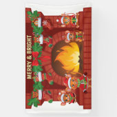 Merry Mouse Kerst open haard Spandoek (Verticaal)