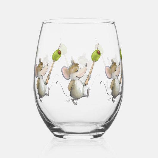 Merry Mouse Moe met Olive Drinkware Set Wijnglas Zonder Voet (Achterkant)