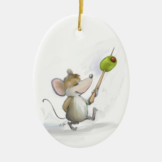 Merry Mouse Moe met Olive Oval Ornament (Voorkant)