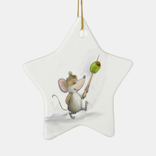 Merry Mouse Moe met Olive Star-Ornament Keramisch Ornament (Rechts)