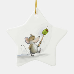 Merry Mouse Moe met Olive Star-Ornament Keramisch Ornament