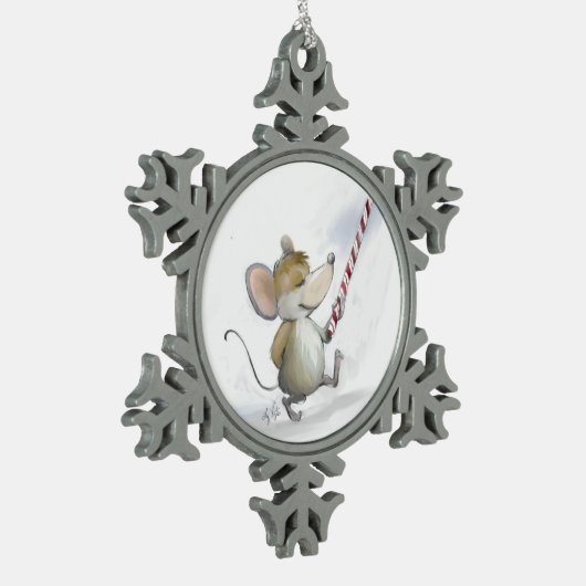 Merry Mouse Moe Pewter Sneeuwvlok Ornament (Links)