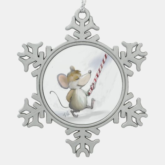 Merry Mouse Moe Pewter Sneeuwvlok Ornament (Voorkant)