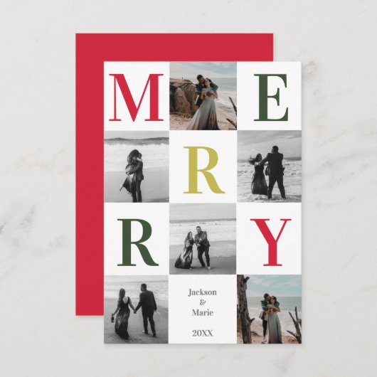 Merry Multi Photo Kerstontwerp rood (Voorkant / Achterkant)