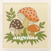 Merry Mushroom met aangepaste naam Glazen Onderzetter (Voorkant)