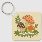 Merry Mushroom met aangepaste naam Sleutelhanger (Voorkant)
