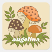 Merry Mushroom met aangepaste naam Vierkante Sticker (Voorkant)