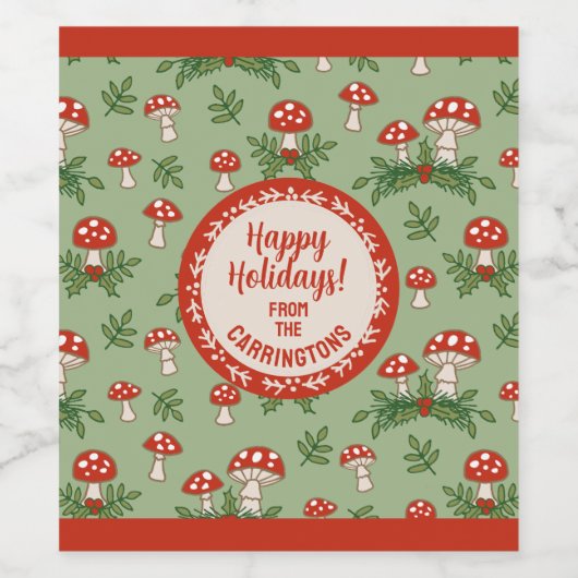 Merry Mushrooms Personalized Wijn Etiket (Enkel label)