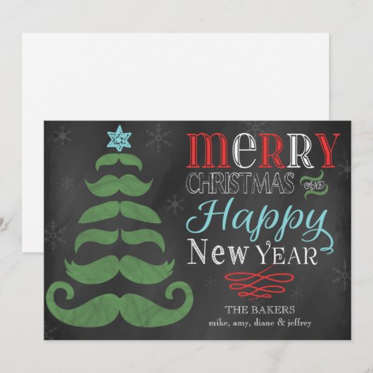 Merry Mustache Chalkboard kerstkaart (Voorkant / Achterkant)