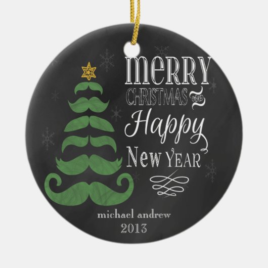 Merry Mustache Chalkboard kerstversiering Keramisch Ornament (Voorkant)
