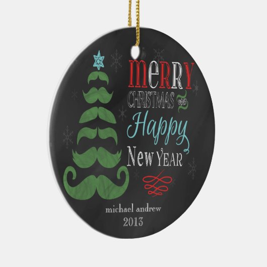 Merry Mustache Chalkboard kerstversiering Keramisch Ornament (Rechts)