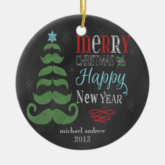 Merry Mustache Chalkboard kerstversiering Keramisch Ornament (Voorkant)