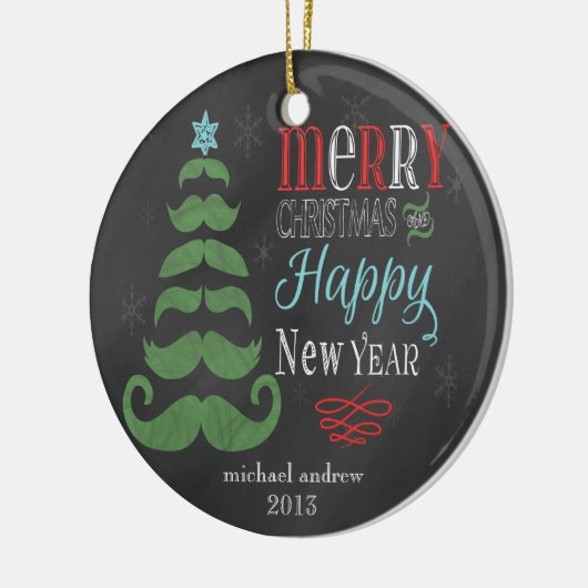 Merry Mustache Chalkboard kerstversiering Keramisch Ornament (Links)