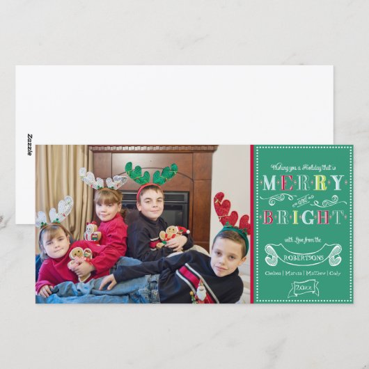Merry n Bright Feestdagen Modern Foto Kerstmis Feestdagenkaart (Voorkant / Achterkant)