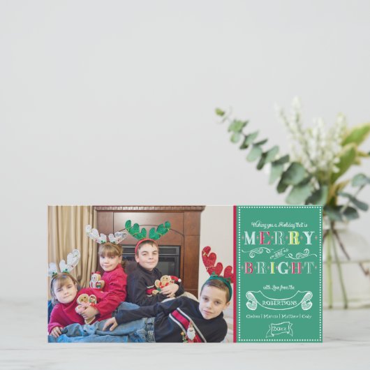 Merry n Bright Feestdagen Modern Foto Kerstmis Feestdagenkaart (Staand voorkant)