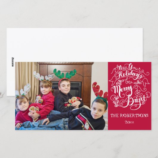 Merry n Bright Feestdagen Modern Foto Kerstmis Feestdagenkaart (Voorkant / Achterkant)